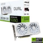 ASUS DUAL NVIDIA GeForce RTX 5060 OC Edition 8GB GDDR7 | PCIE 5.0 | White Gaming Graphics Card with Dual Fans | DUAL-RTX5060-O8G-WHITE,90YV0N15-M0NA00