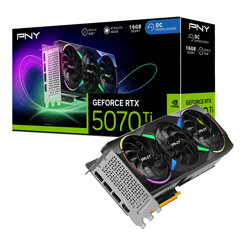 2026/06/1000409048.png PNY GeForce RTX™ 5070 Ti ARGB EPIC-X RGB™ Overclocked Triple Fan GPU - Image 1